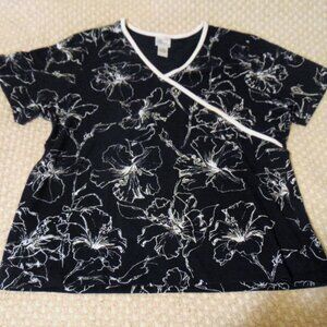 Vintage Madison & Max Black White Floral Top Plus 2X Quiet Luxury Y2K Stretch